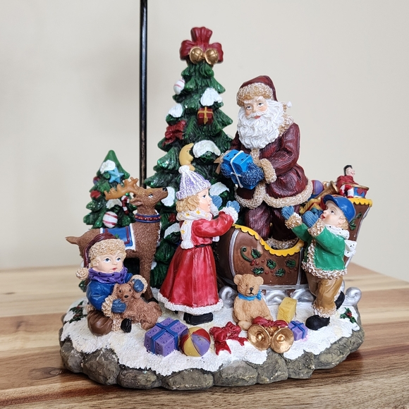 Santa Sleigh Giving Gifts Children Scene Figurine Candle Lamp Christmas Decor - Picture 4 of 16